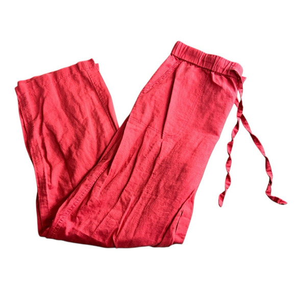 Liz Claiborne Coral Linen Pants Sz Small Straight Leg Drawstring Waist Casual - Picture 5 of 5